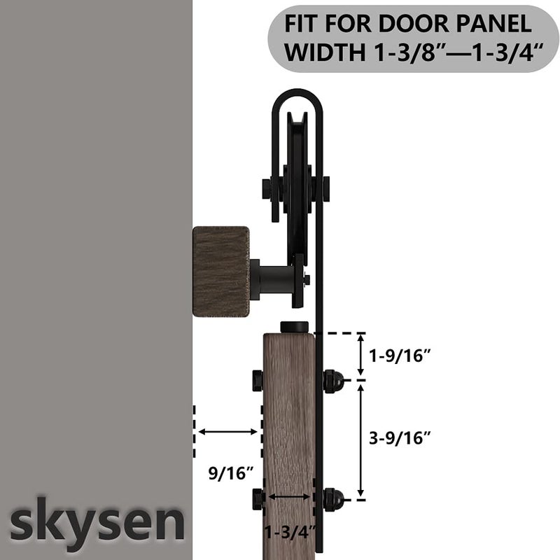 skysen Sliding Barn Door Hardware Roller Set Black (Spoke Wheel Hanger Set) - Image 5